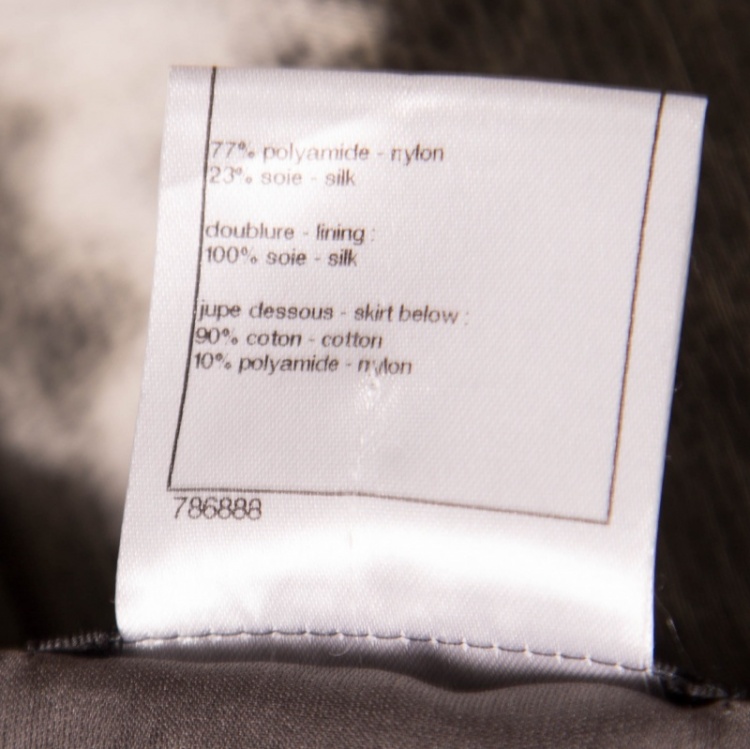 Pre Owned Chanel Grey and White Textured Lace Trim Jacket and Skirt Set M