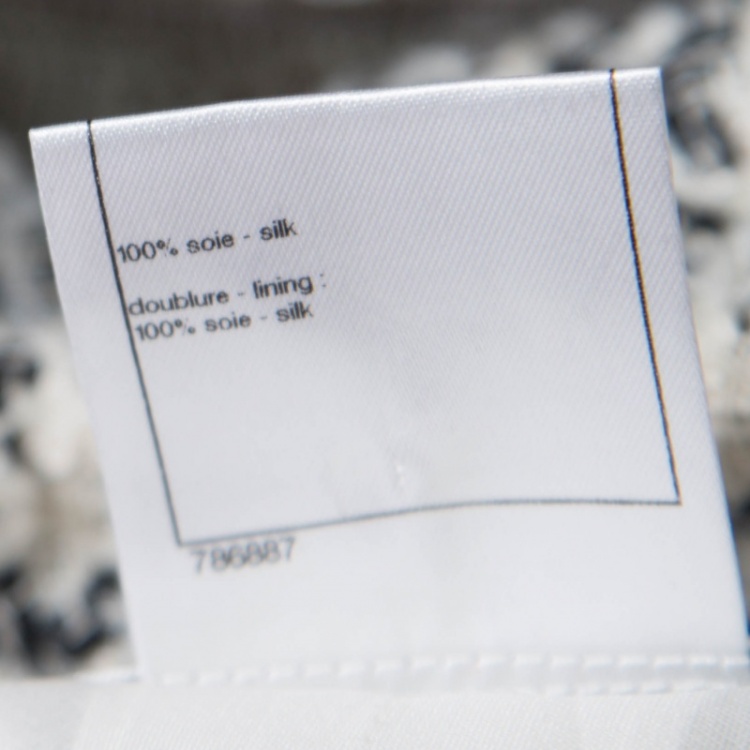 Pre Owned Chanel Grey and White Textured Lace Trim Jacket and Skirt Set M