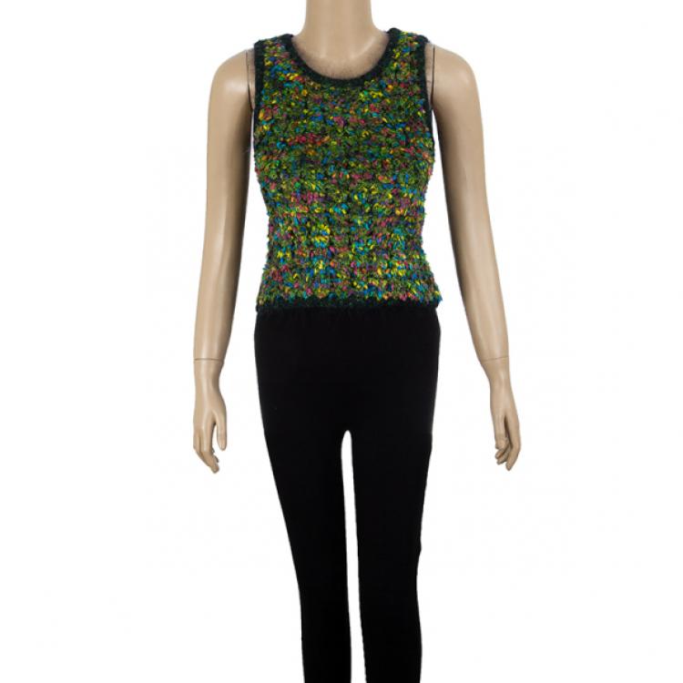 Pre Owned Chanel Multicolor Woven Sleeveless Top M