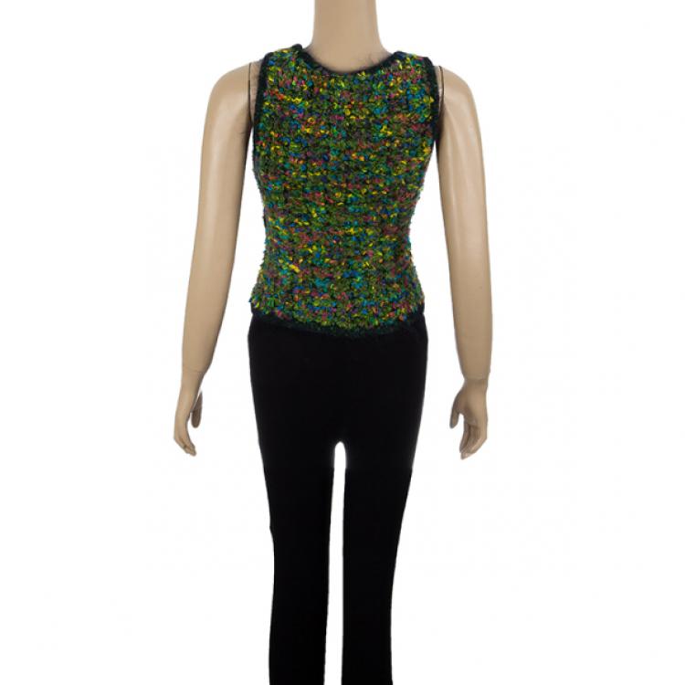 Pre Owned Chanel Multicolor Woven Sleeveless Top M