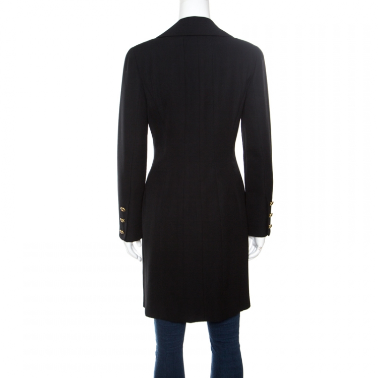 Pre Owned Chanel Boutique Vintage Black Wool Low Cut Double Breasted Coat M