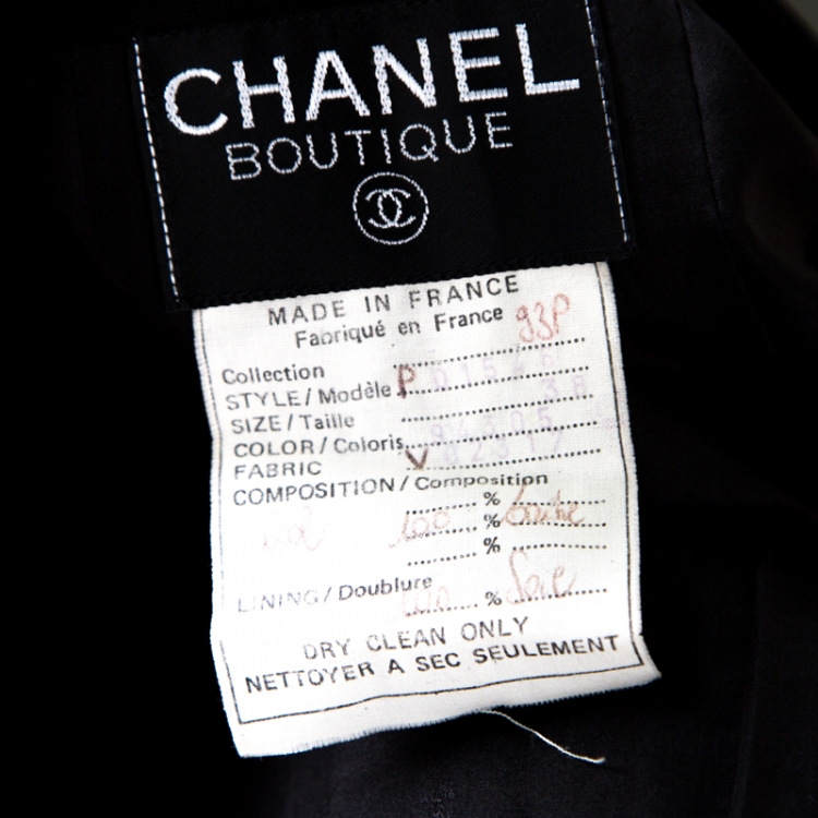 Pre Owned Chanel Boutique Vintage Black Wool Low Cut Double Breasted Coat M