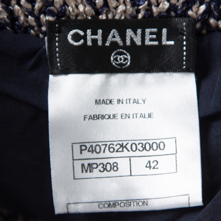 مملوكة مسبقًا Chanel Navy Blue and Orange Textured Pencil Skirt L