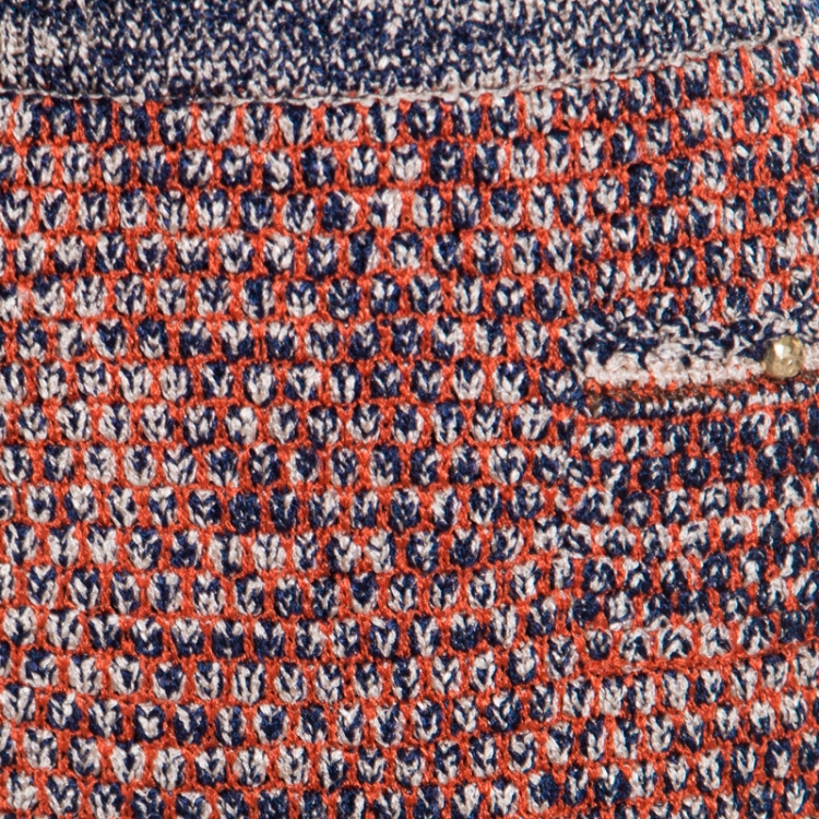 مملوكة مسبقًا Chanel Navy Blue and Orange Textured Pencil Skirt L