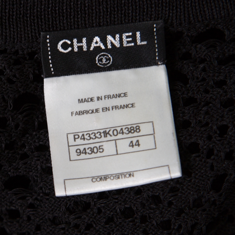 Pre Owned Chanel Black Perforated Knit Button Front Four Pocket Cardigan L