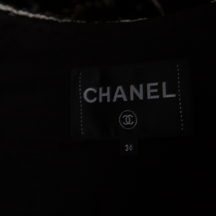 Pre Owned Chanel Black Checkered Metallic Tweed Boucle Jacket S