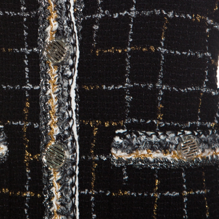 Pre Owned Chanel Black Checkered Metallic Tweed Boucle Jacket S