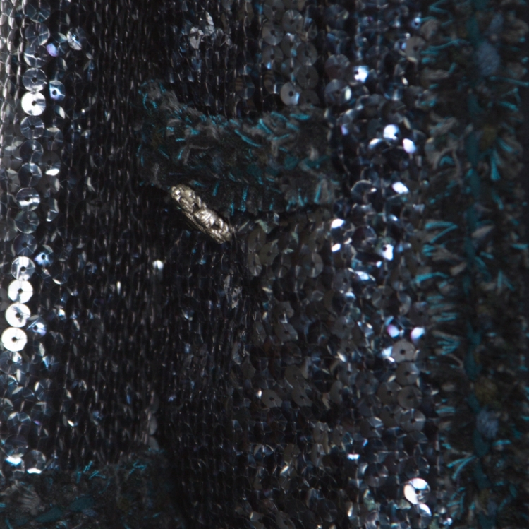 Pre Owned Chanel Sequin Embellished Double Layer Tuxedo Jacket L