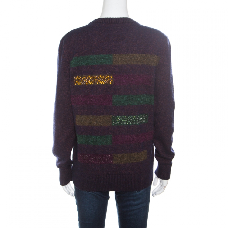 Pre Owned Chanel Multicolor Fuzzy Cashmere Embellished Sweater L
