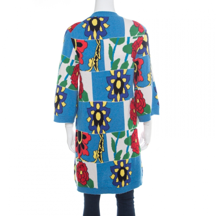 مملوكة مسبقًا Chanel Multicolor Cashmere Floral Jacquard Embellished Button Cardigan M