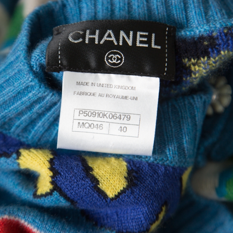 مملوكة مسبقًا Chanel Multicolor Cashmere Floral Jacquard Embellished Button Cardigan M