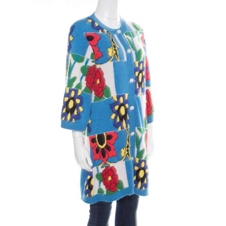 مملوكة مسبقًا Chanel Multicolor Cashmere Floral Jacquard Embellished Button Cardigan M
