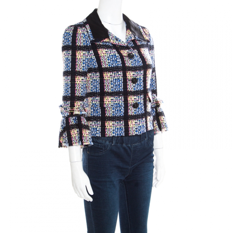 Pre Owned Chanel Multicolor Wool Blend Flounce Sleeve Tweed Blazer S