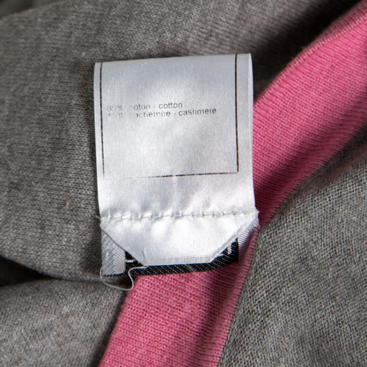 Pre Owned Chanel Grey Cotton and Cashmere Knit Contrast Trim Long Cardigan L