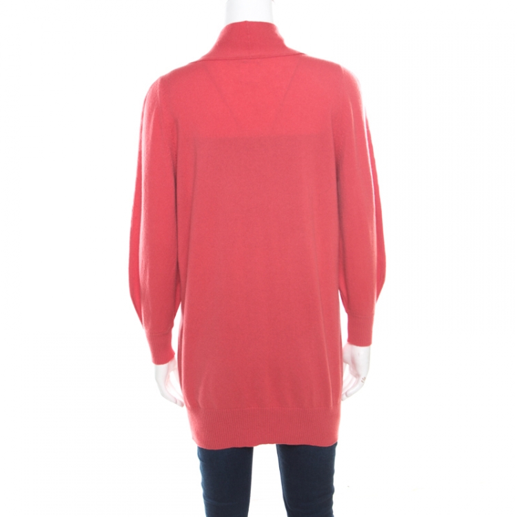 Pre Owned Chanel Hot Coral Cashmere Button Front Cardigan M