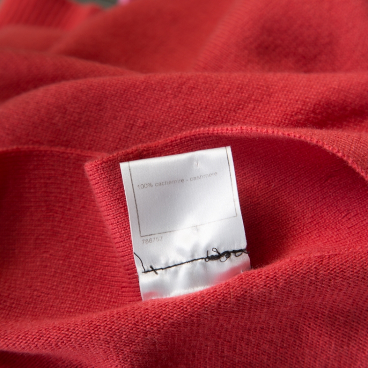 Pre Owned Chanel Hot Coral Cashmere Button Front Cardigan M