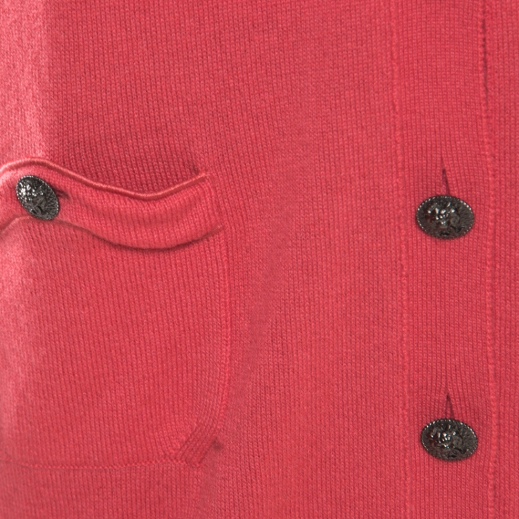 Pre Owned Chanel Hot Coral Cashmere Button Front Cardigan M