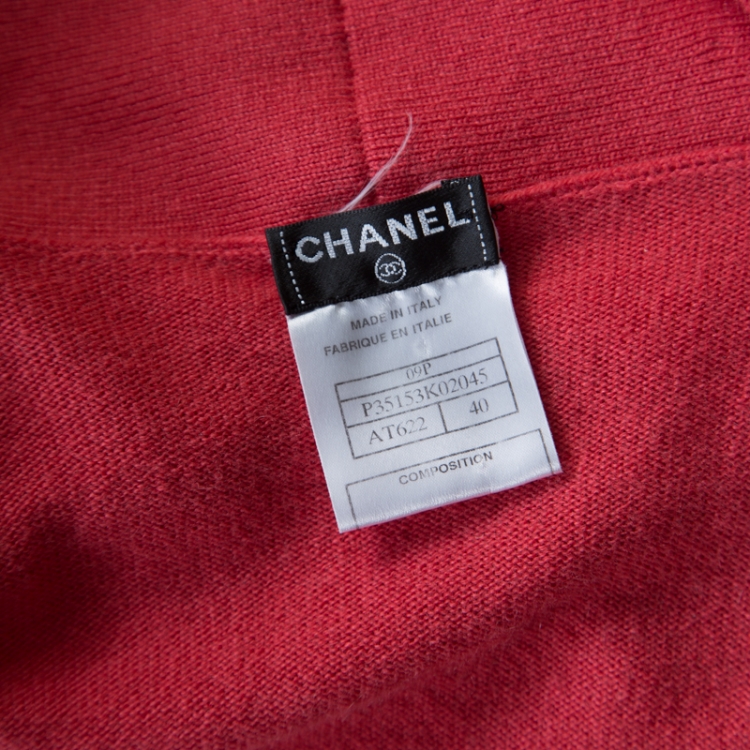 Pre Owned Chanel Hot Coral Cashmere Button Front Cardigan M