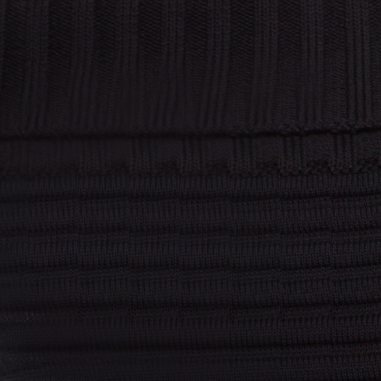 Pre Owned Chanel Black Chunky Rib Knit Off Shoulder Bodycon Dress M