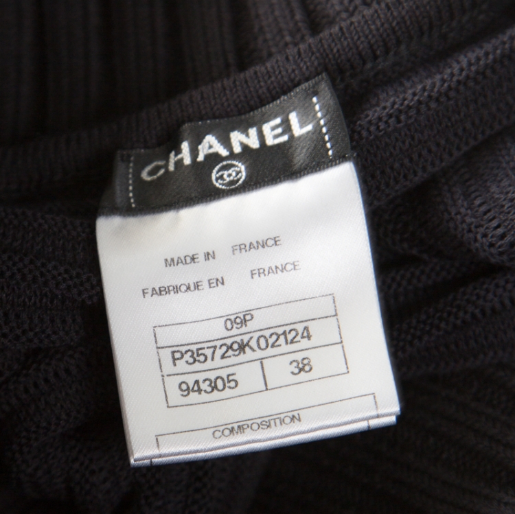 Pre Owned Chanel Black Chunky Rib Knit Off Shoulder Bodycon Dress M