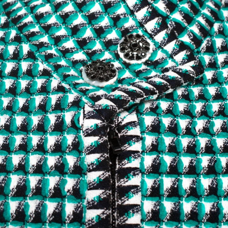 Pre Owned Chanel Turquoise Patterned Cotton Jacquard Paris-Seoul Blazer S