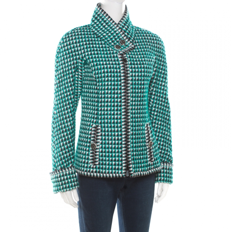 Pre Owned Chanel Turquoise Patterned Cotton Jacquard Paris-Seoul Blazer S