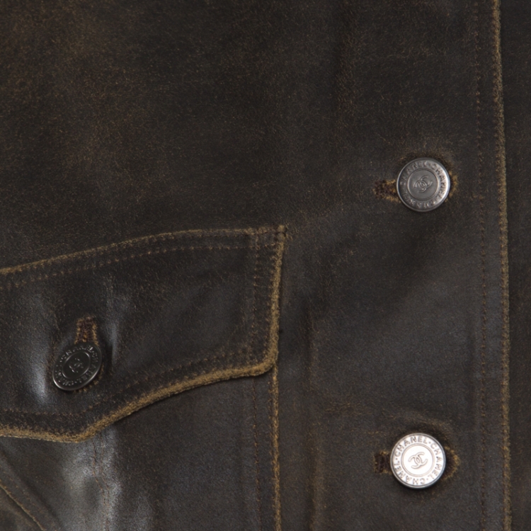 مملوكة مسبقًا Chanel Vintage Dark Brown Calfskin Leather Button Front Vest M