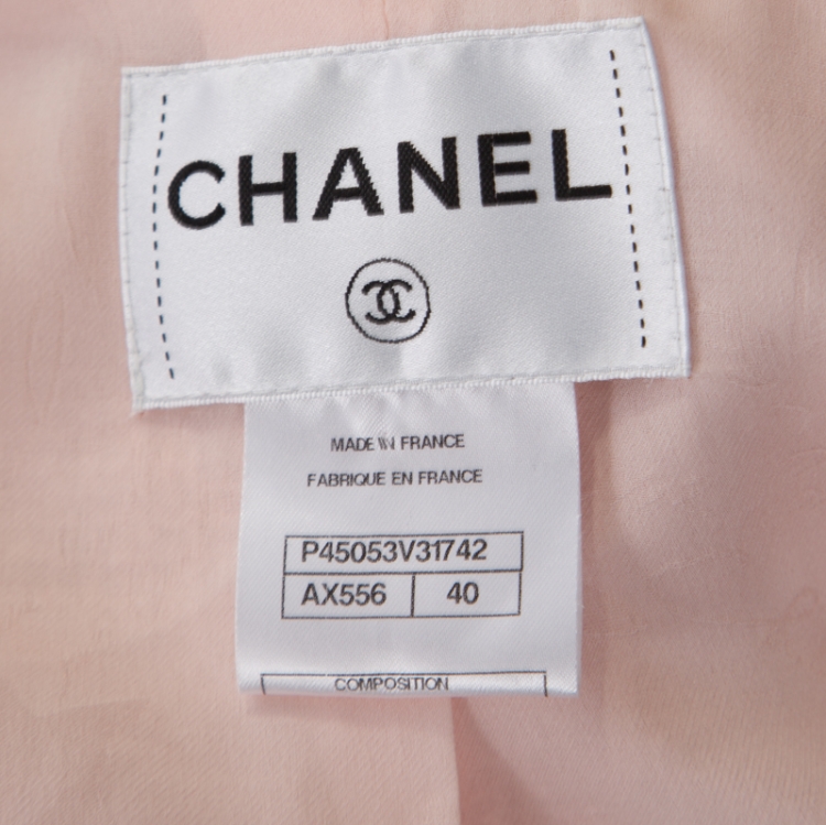 مملوكة مسبقًا Chanel Baby Pink Cotton Lurex Insert Tweed Button Front Long Coat M