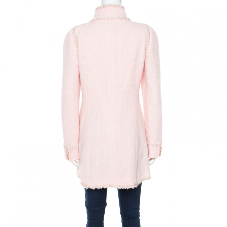 مملوكة مسبقًا Chanel Baby Pink Cotton Lurex Insert Tweed Button Front Long Coat M