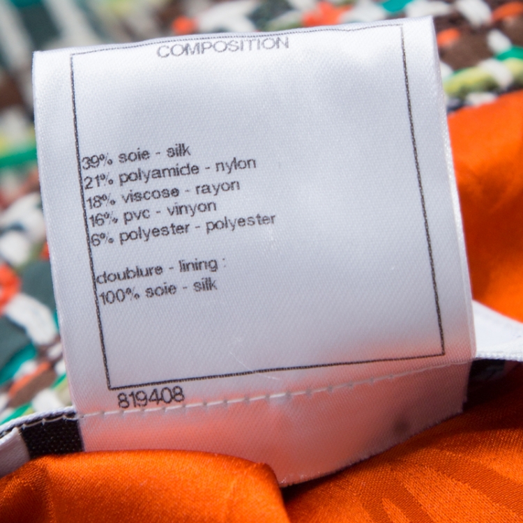 م ملوكة مسبقًا Chanel Multicolor Silk Blend Tweed Double Breasted Long Coat M