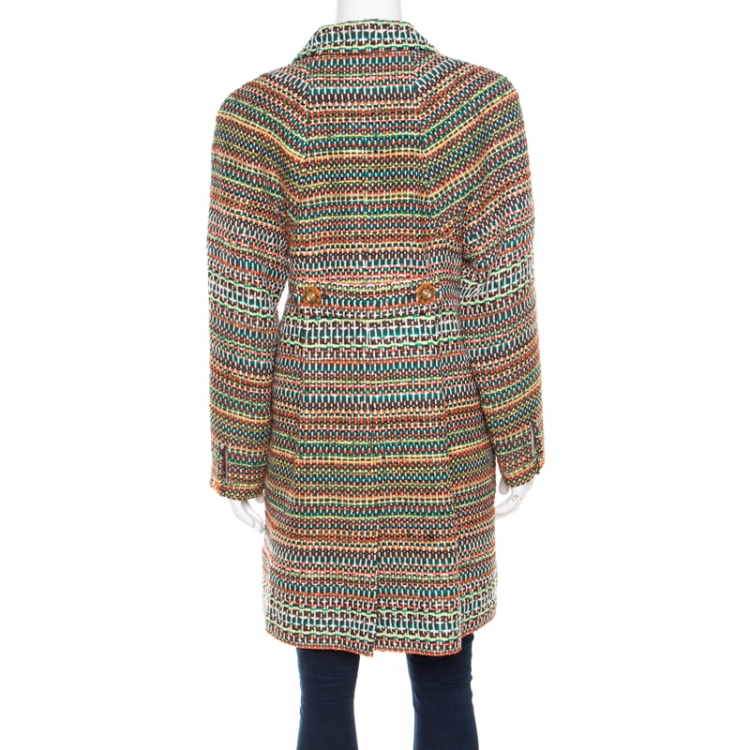 مملوكة مسبقًا Chanel Multicolor Silk Blend Tweed Double Breasted Long Coat M