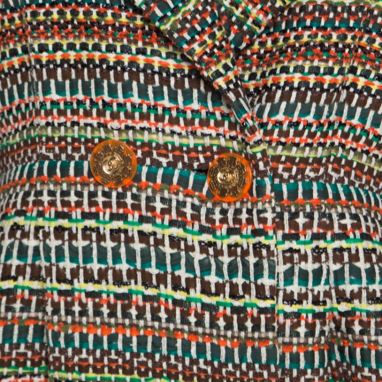 مملوكة مسبقًا Chanel Multicolor Silk Blend Tweed Double Breasted Long Coat M