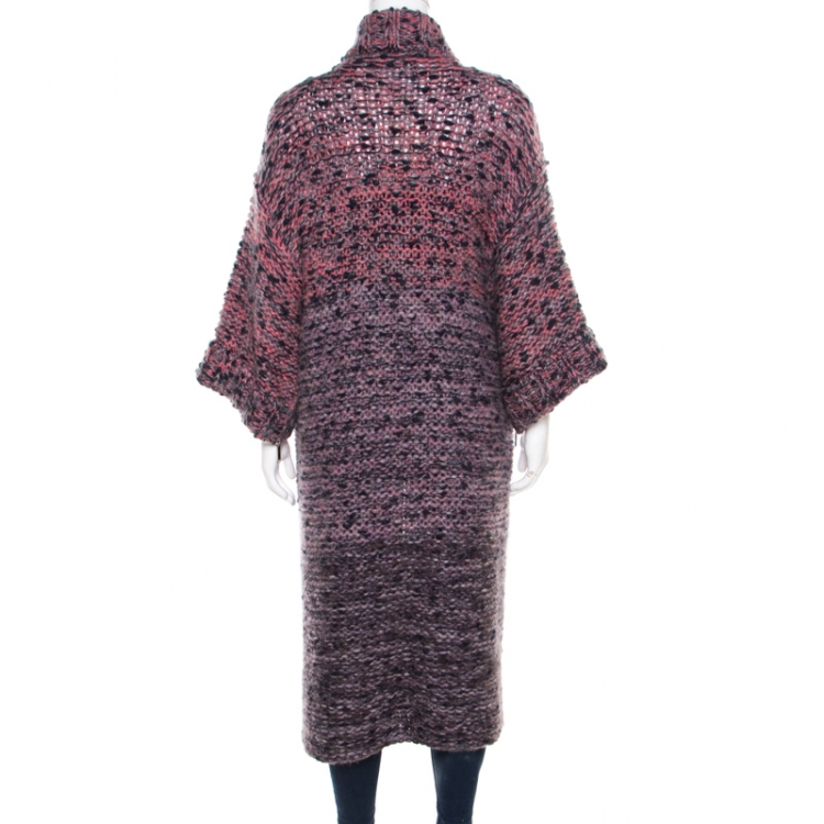 Pre Owned Chanel Marled Pink Mohair and Wool blend Chunky Knit Cardigan M