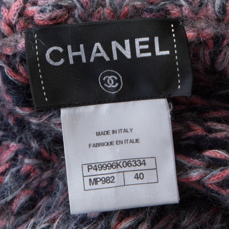 Pre Owned Chanel Marled Pink Mohair and Wool blend Chunky Knit Cardigan M