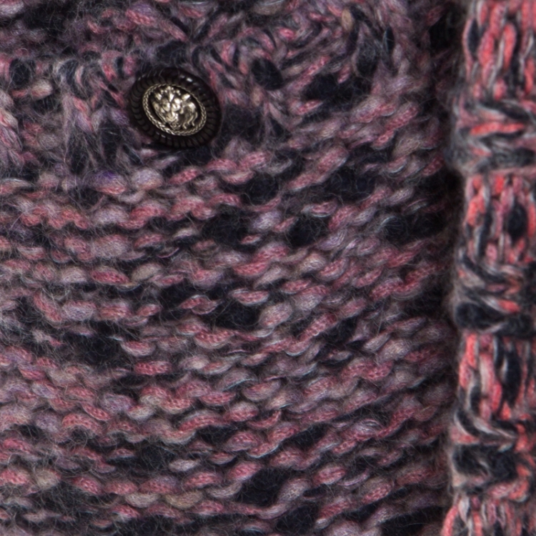 Pre Owned Chanel Marled Pink Mohair and Wool blend Chunky Knit Cardigan M