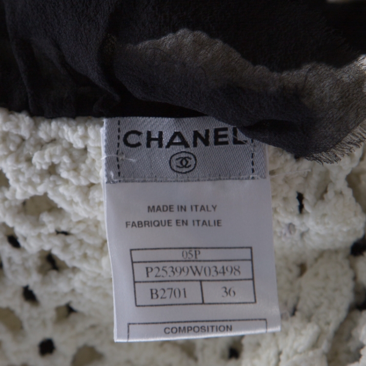 Pre Owned Chanel Monochrome Knit Crochet Blazer Top and Maxi Skirt Set S