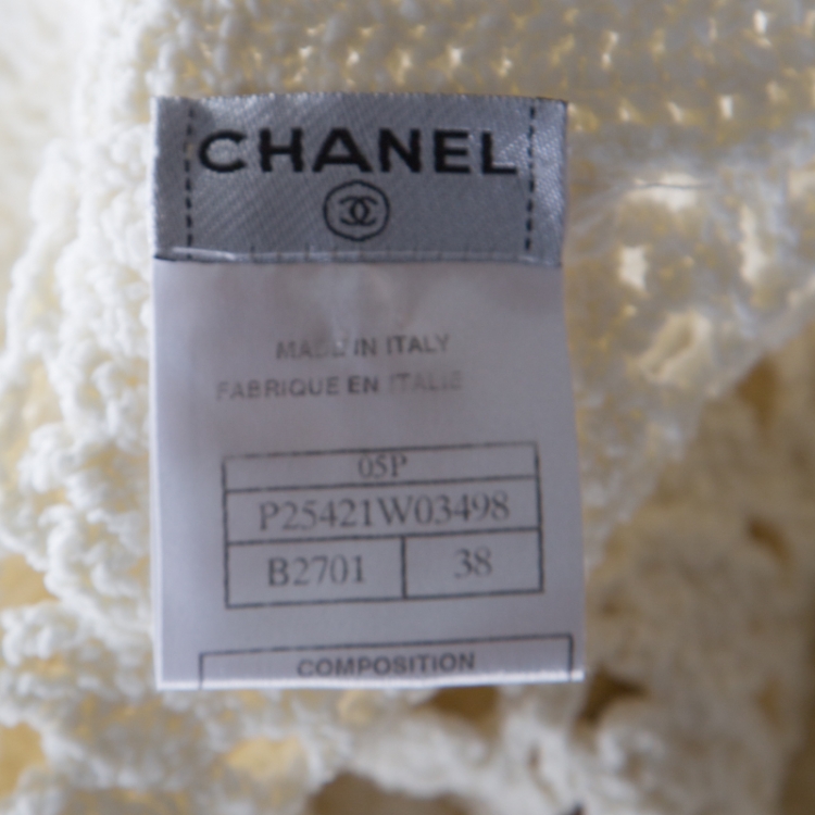 Pre Owned Chanel Monochrome Knit Crochet Blazer Top and Maxi Skirt Set S