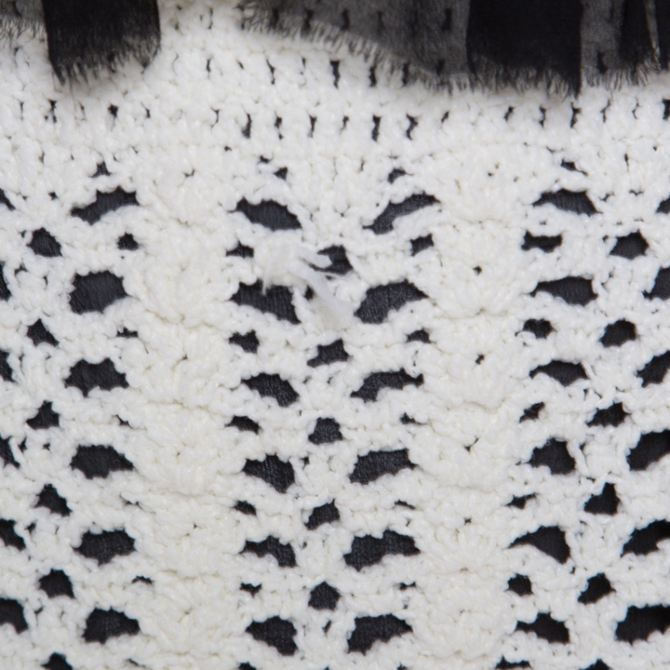 Pre Owned Chanel Monochrome Knit Crochet Blazer Top and Maxi Skirt Set S