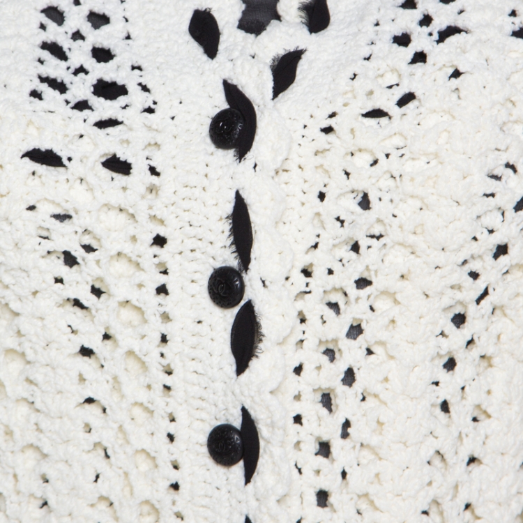 Pre Owned Chanel Monochrome Knit Crochet Blazer Top and Maxi Skirt Set S