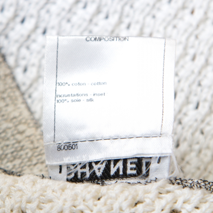 Pre Owned Chanel White Contrast Mesh Trim Sleeveless Long Cardigan S