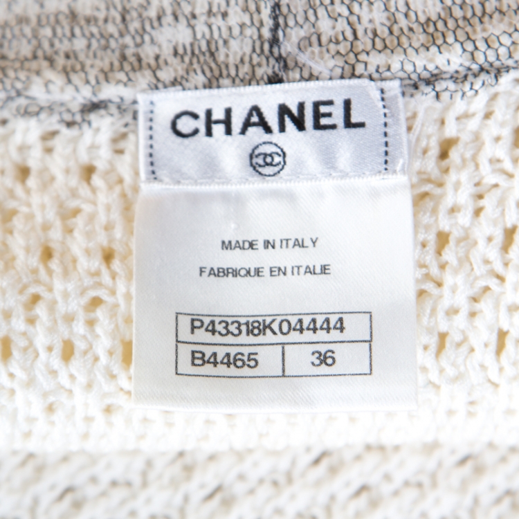 Pre Owned Chanel White Contrast Mesh Trim Sleeveless Long Cardigan S