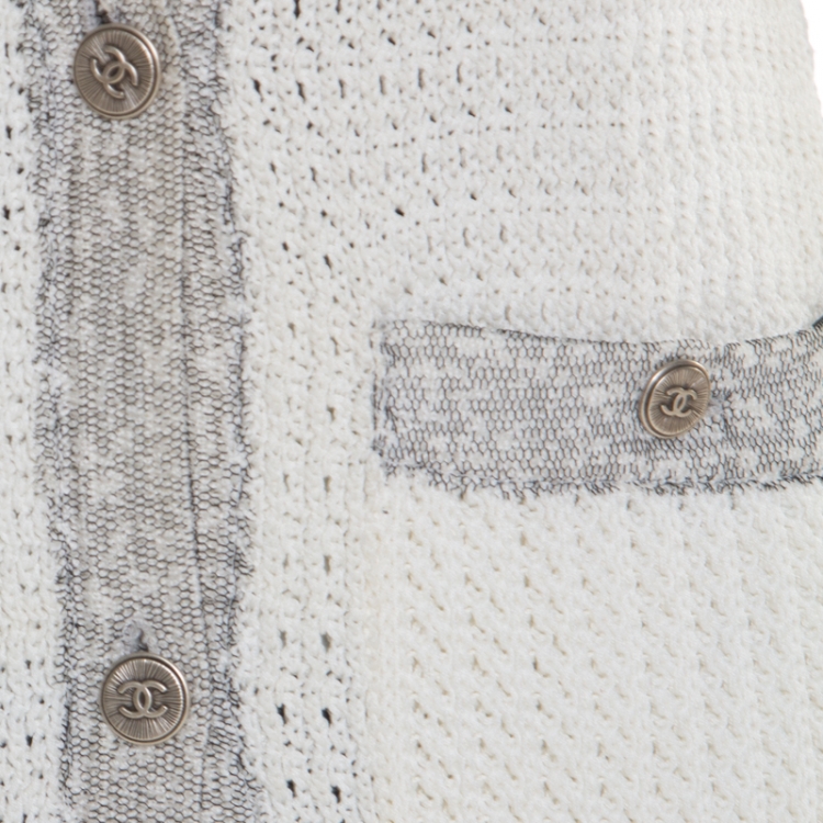 Pre Owned Chanel White Contrast Mesh Trim Sleeveless Long Cardigan S