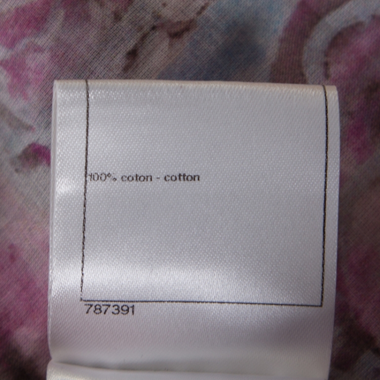 Pre Owned Chanel Multicolor Floral Printed Cotton Neck Tie Detail Open Front Blouse S