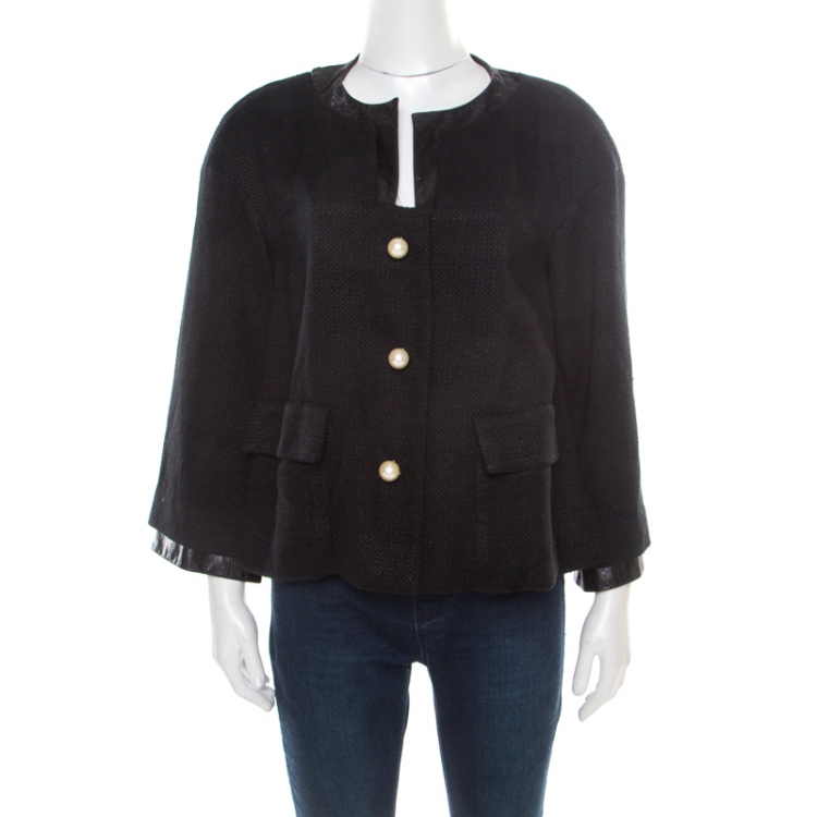 Chanel Black Lambskin Leather Button Front Jacket M Chanel | The Luxury  Closet