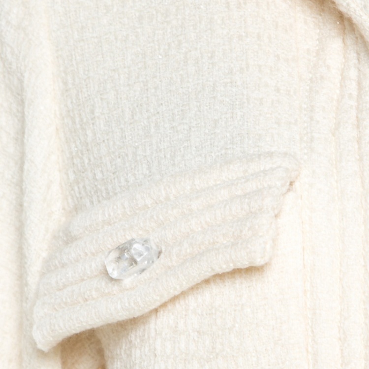 Pre Owned Chanel Cream Textured Wool Open Front Jacket S