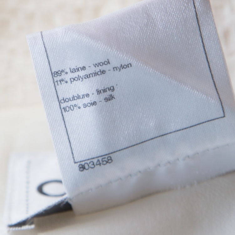 Pre Owned Chanel Cream Textured Wool Open Front Jacket S