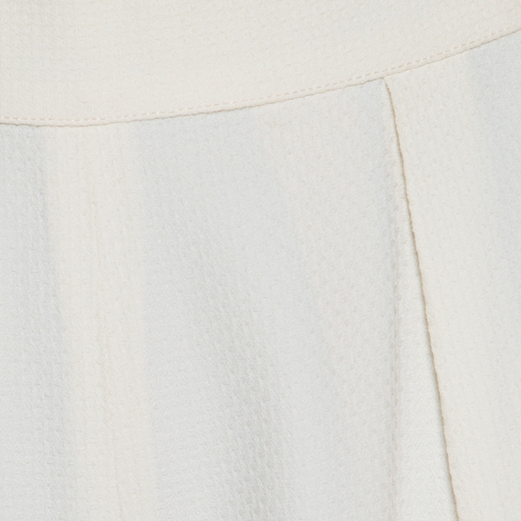 Pre Owned Chanel Cream Textured High Waist Shorts M