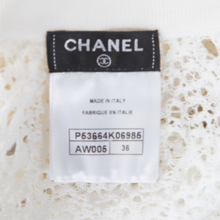 Pre Owned Chanel Off White Perforated Crochet Knit Button Front Cardigan S