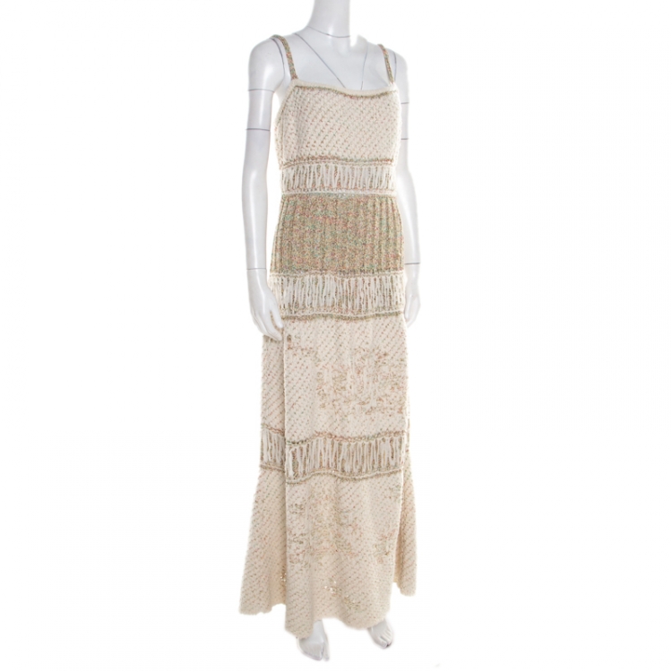 Chanel Cream Chunky Textured Distressed Knit Sleeveless Maxi Dress L Chanel  | TLC