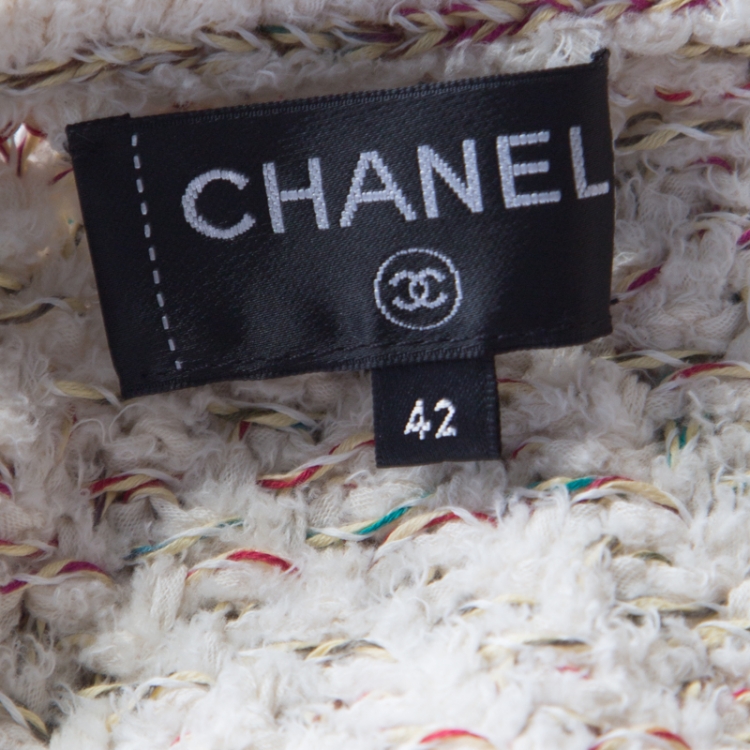 Pre Owned Chanel Cream Chunky Textured Distressed Knit Sleeveless Maxi Dress L